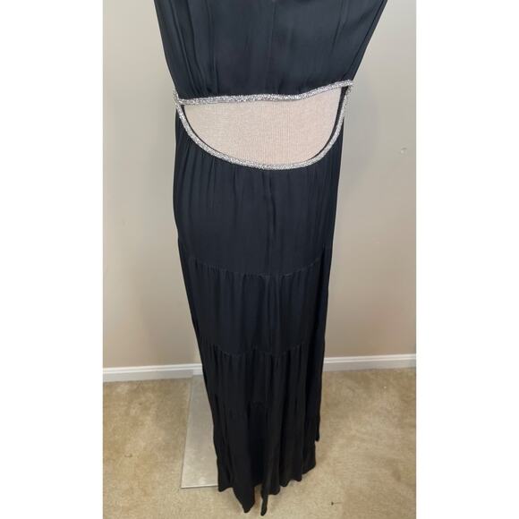 Alice + Olivia Myrtice Crystal Embellished Cutout Pleated Black Maxi Dress Sz 8 - Picture 6 of 9